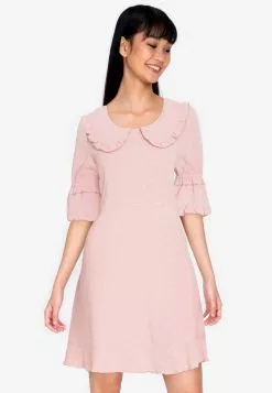 ZALORA BASICS Oversized Collar Dress with Frills