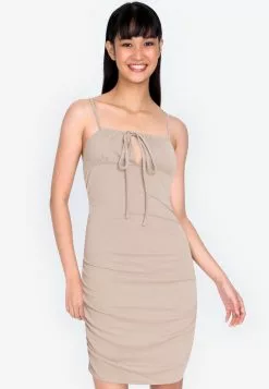 ZALORA BASICS Ribbed Tie Front Mini Dress