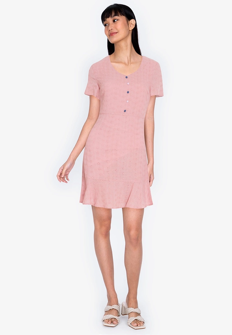 ZALORA BASICS V Neck Eyelet Dress - Billede 4