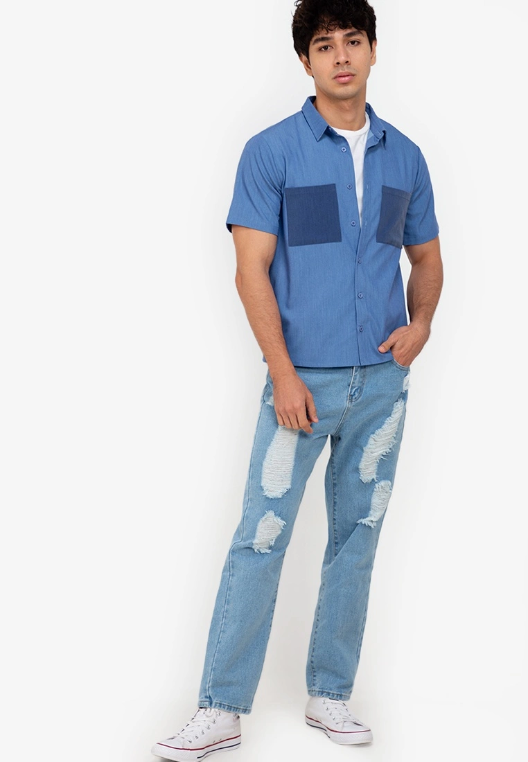 ZALORA BASICS Colour Block Pocket Denim Shirt - Billede 4