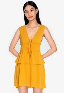 ZALORA BASICS Deep V Layered Hi-Low Dress