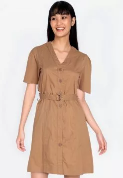 ZALORA BASICS Button Front Pleated Back Shirt Dress
