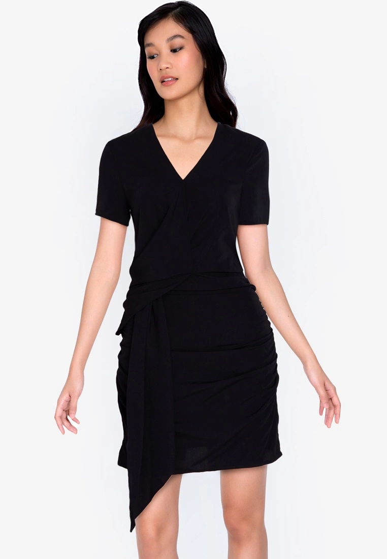 ZALORA BASICS Short Sleeve Drape Front Dress