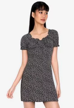 ZALORA BASICS Button Front Puff Sleeve Mini Dress