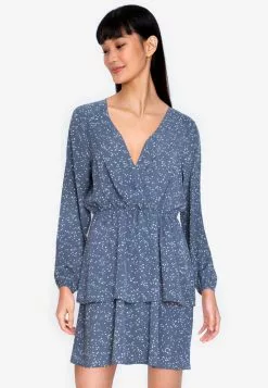 ZALORA BASICS Tiered Mini Wrap Dress