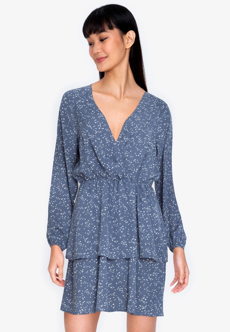 ZALORA BASICS Tiered Mini Wrap Dress