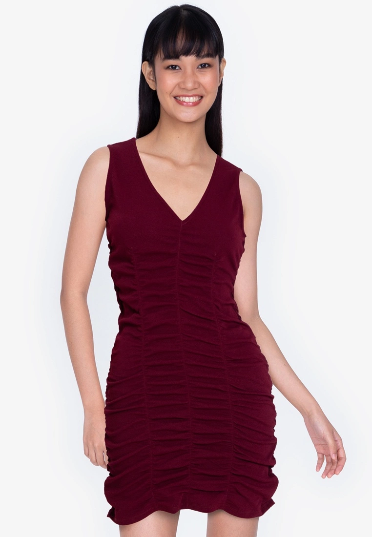 ZALORA BASICS Ruched Detail V Neck Dress