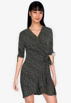 ZALORA BASICS Ruched Sleeves Wrap Dress