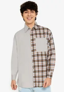 ZALORA BASICS Check Blocked Oversized Shirt
