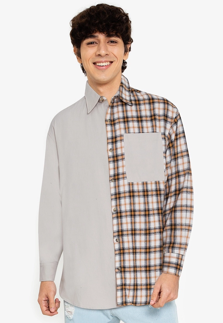 ZALORA BASICS Check Blocked Oversized Shirt