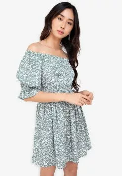 ZALORA BASICS Off Shoulder Balloon Sleeves Mini Dress