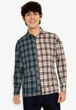 ZALORA BASICS Check-Pattern Panelled Shirt