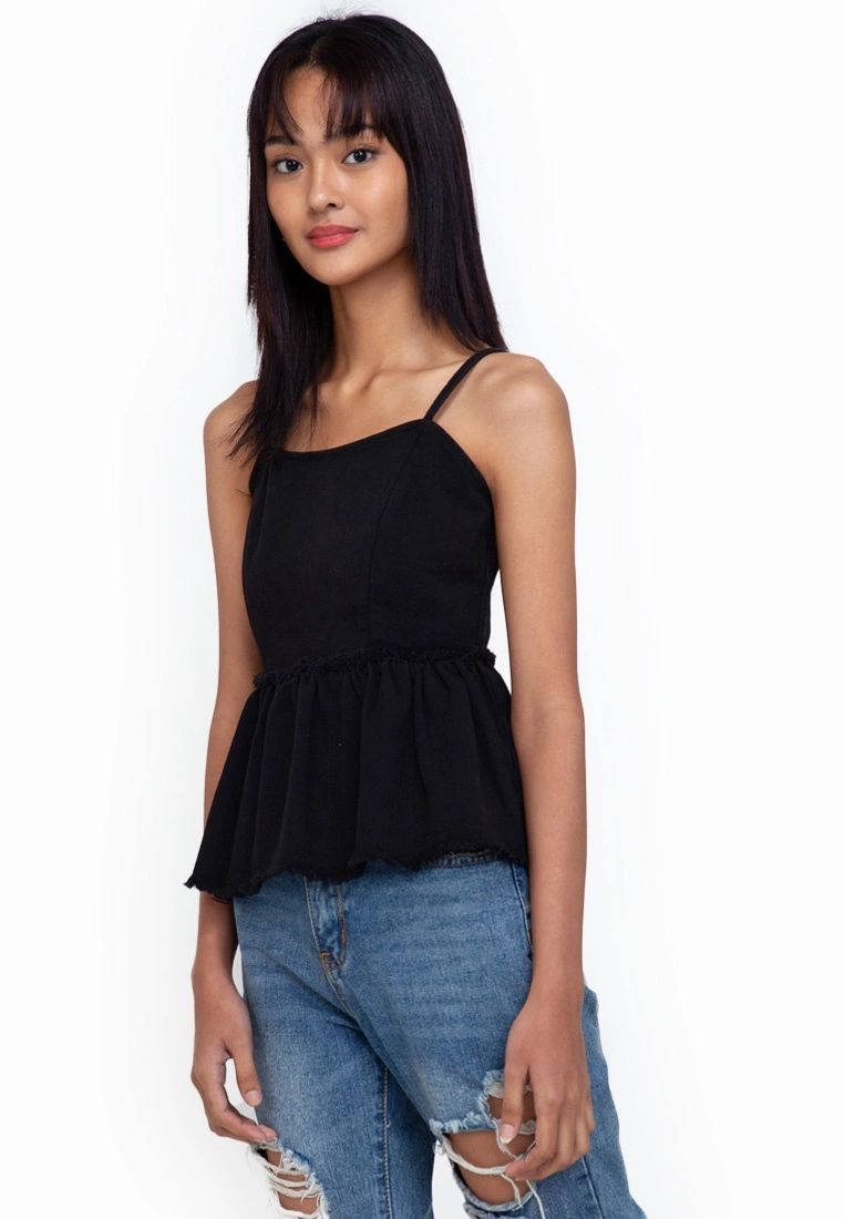 ZALORA BASICS Raw Hem Zip Denim Peplum Cami Top