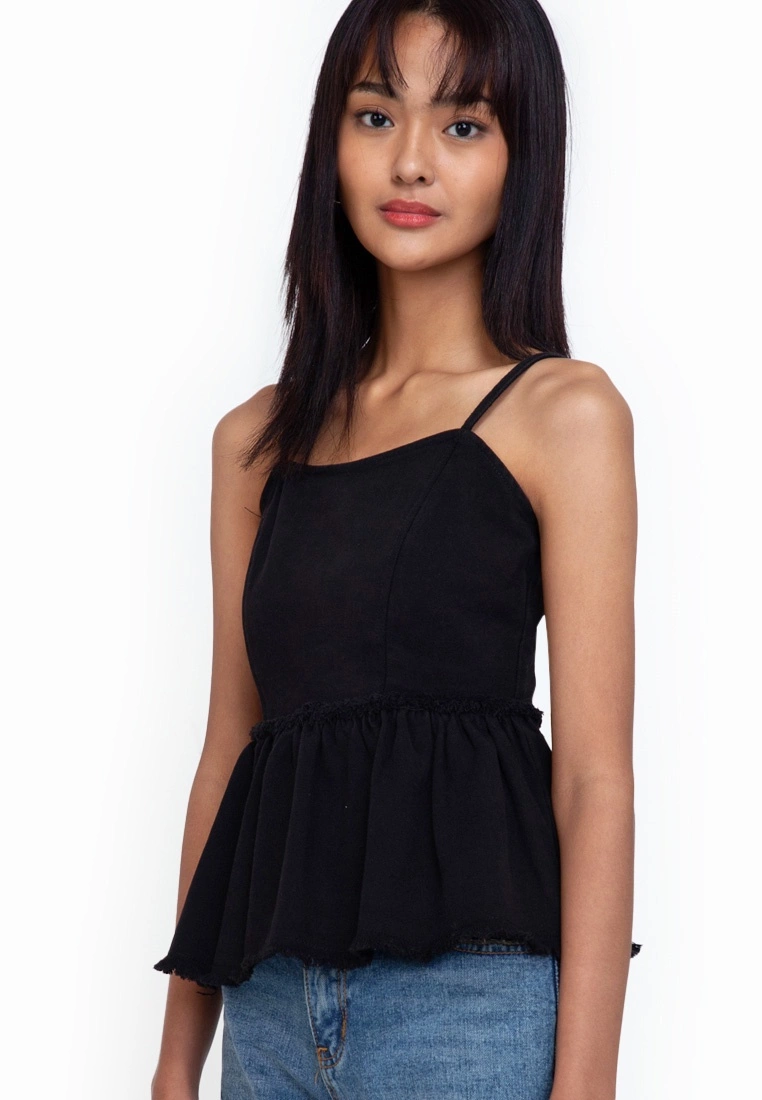 ZALORA BASICS Raw Hem Zip Denim Peplum Cami Top - Billede 3