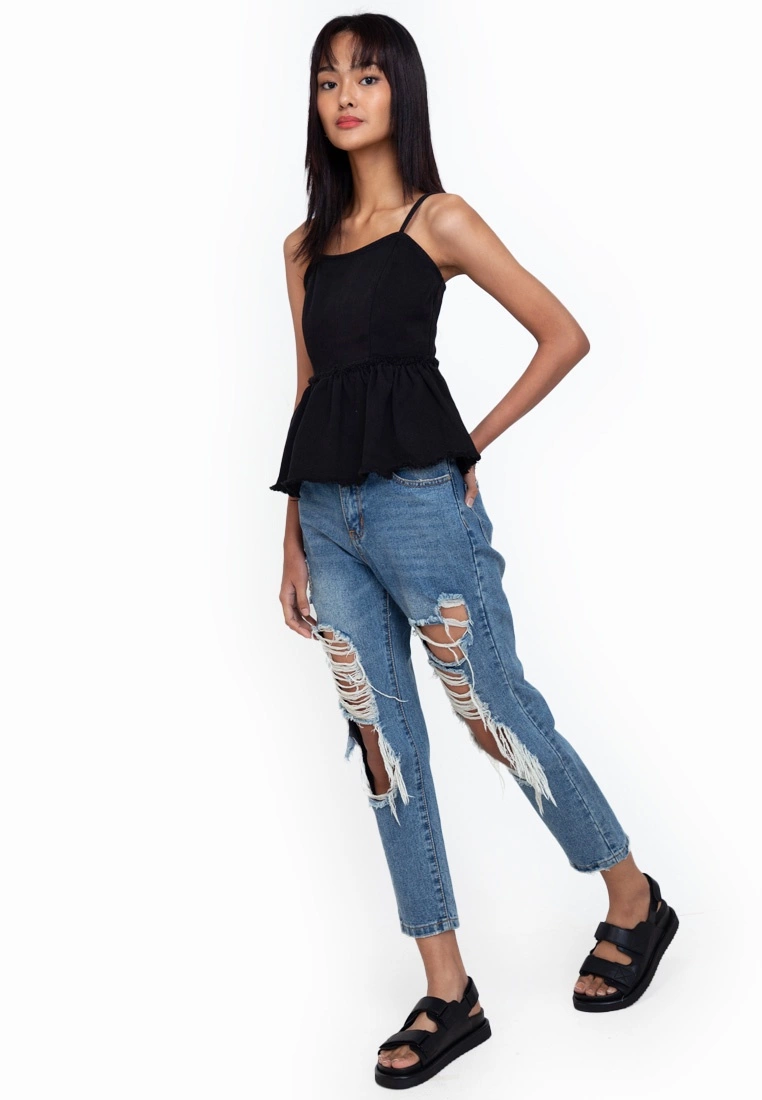 ZALORA BASICS Raw Hem Zip Denim Peplum Cami Top - Billede 4
