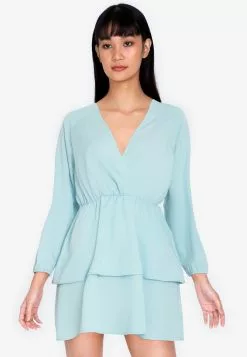 ZALORA BASICS Tiered Mini Wrap Dress