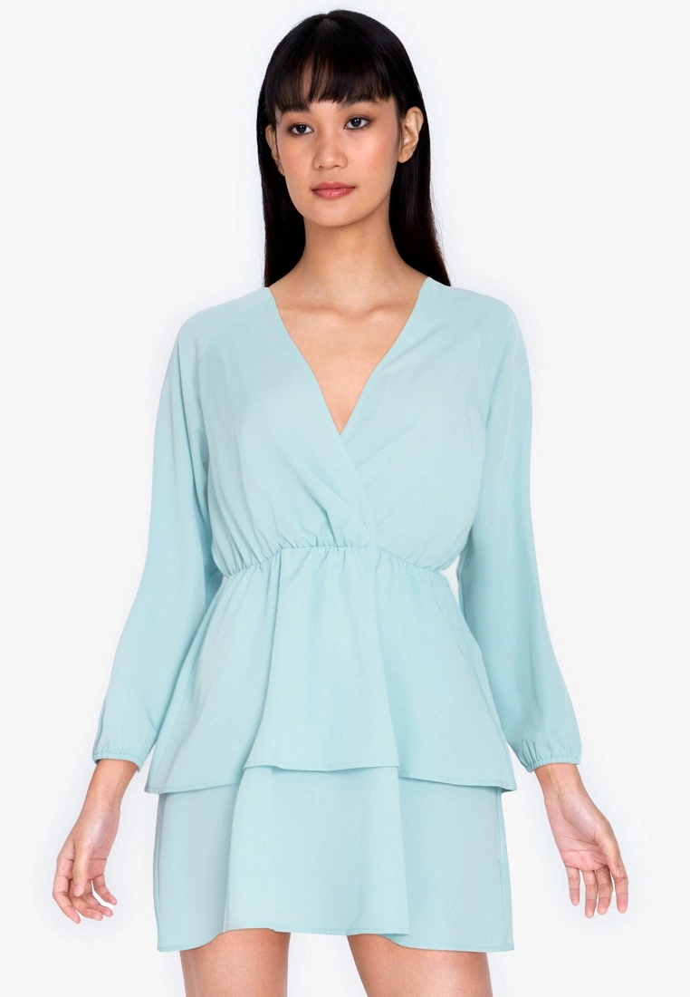 ZALORA BASICS Tiered Mini Wrap Dress