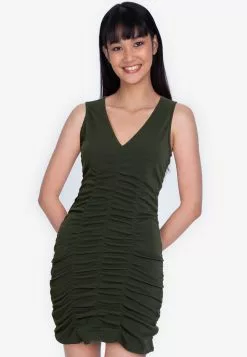 ZALORA BASICS Ruched Detail V Neck Dress