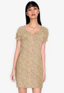 ZALORA BASICS Button Front Puff Sleeve Mini Dress