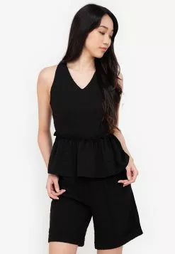 ZALORA BASICS Cross Back Peplum Top