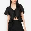 ZALORA BASICS Knot Front Ruffle Hem Top