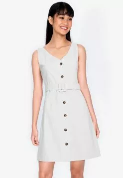 ZALORA BASICS Button Down A-Line Dress with Belt