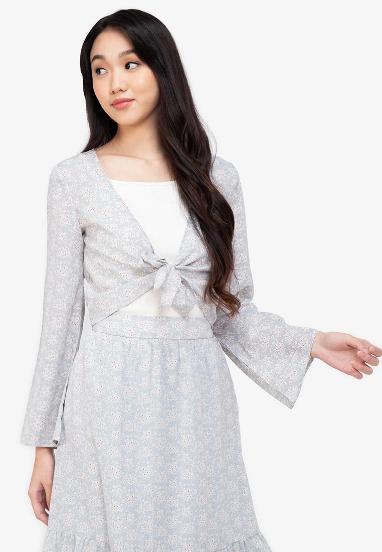 ZALORA BASICS Tie Front Crop Kimono Cardigan