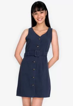 ZALORA BASICS Button Down A-Line Dress with Belt