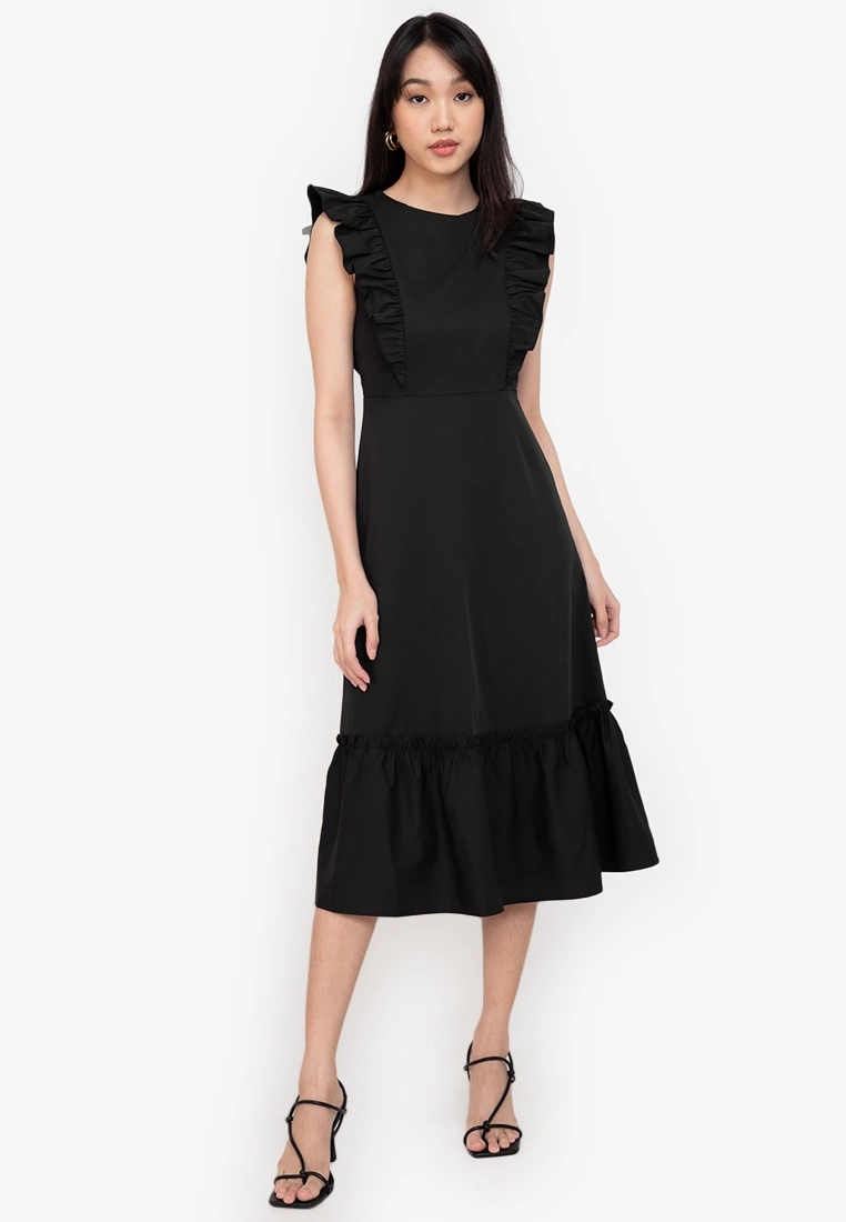ZALORA BASICS Frill Detail Midi Dress