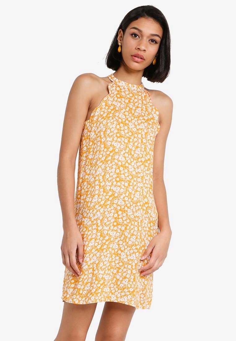ZALORA BASICS Scallop Edge Halter Mini Dress