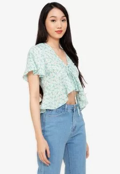 ZALORA BASICS Knot Front Ruffle Hem Top