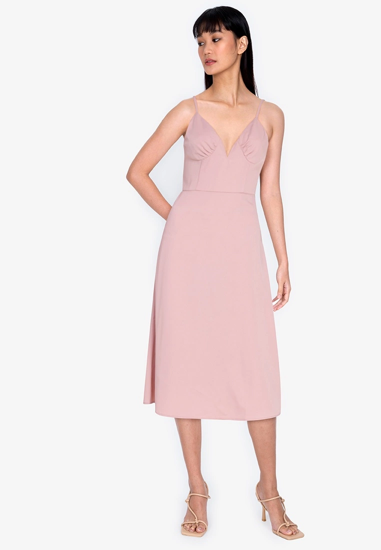 ZALORA BASICS Sweetheart Cut Out Midi Dress