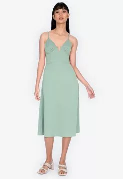 ZALORA BASICS Sweetheart Cut Out Midi Dress