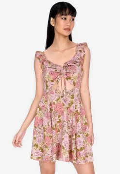 ZALORA BASICS Floral Gather Front Ruffle Mini Dress