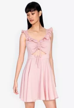 ZALORA BASICS Floral Gather Front Ruffle Mini Dress