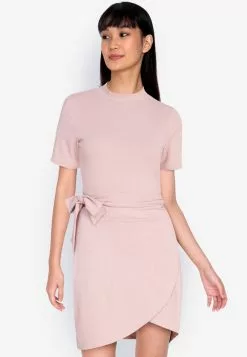 ZALORA BASICS Turtle-Neck Fake Wrap Dress