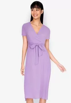 ZALORA BASICS V-Neck Midi Wrap Dress