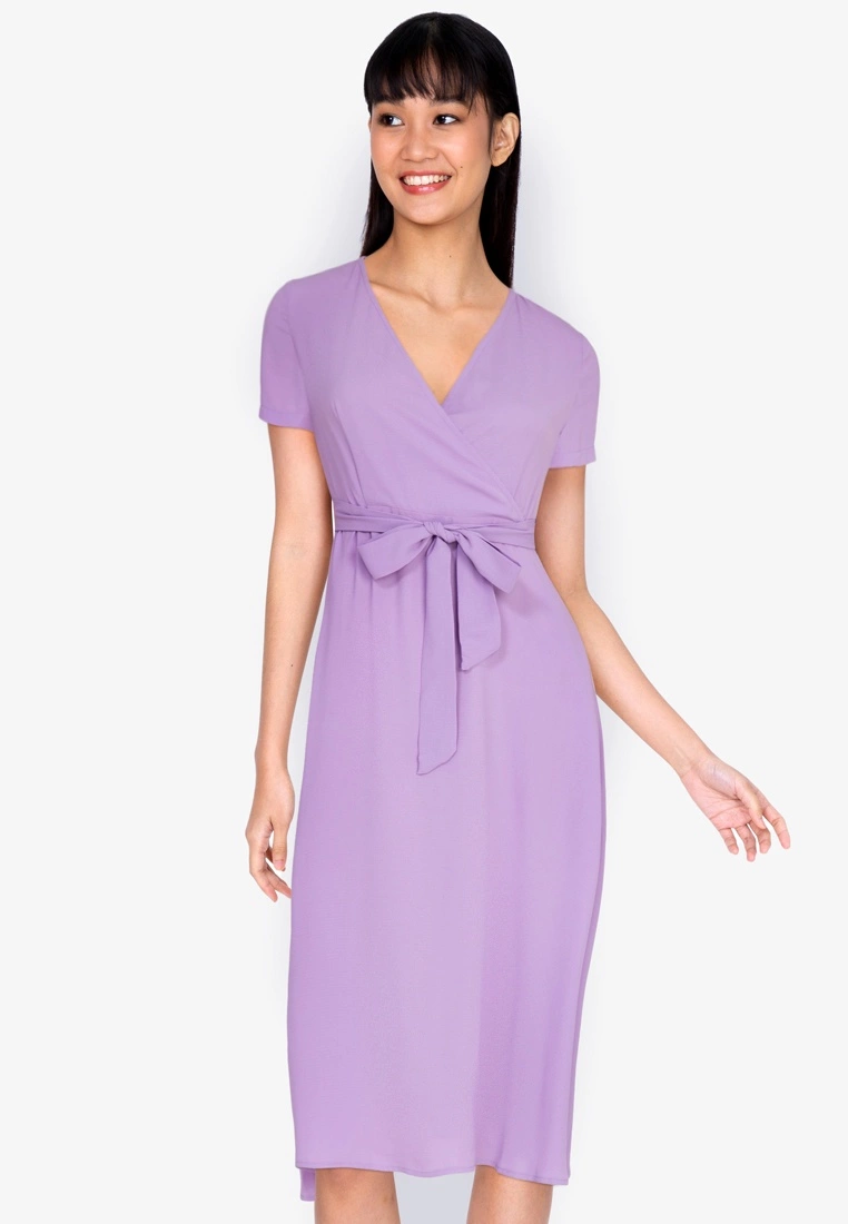 ZALORA BASICS V-Neck Midi Wrap Dress