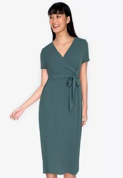 ZALORA BASICS V-Neck Midi Wrap Dress