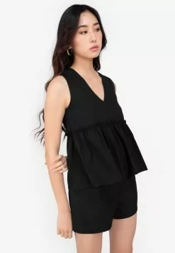 ZALORA BASICS Frill Detail Sleeveless Babydoll Top