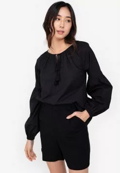ZALORA BASICS Long Sleeve Peasant Blouse