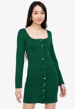 ZALORA BASICS Long Sleeve Button Down Mini Dress