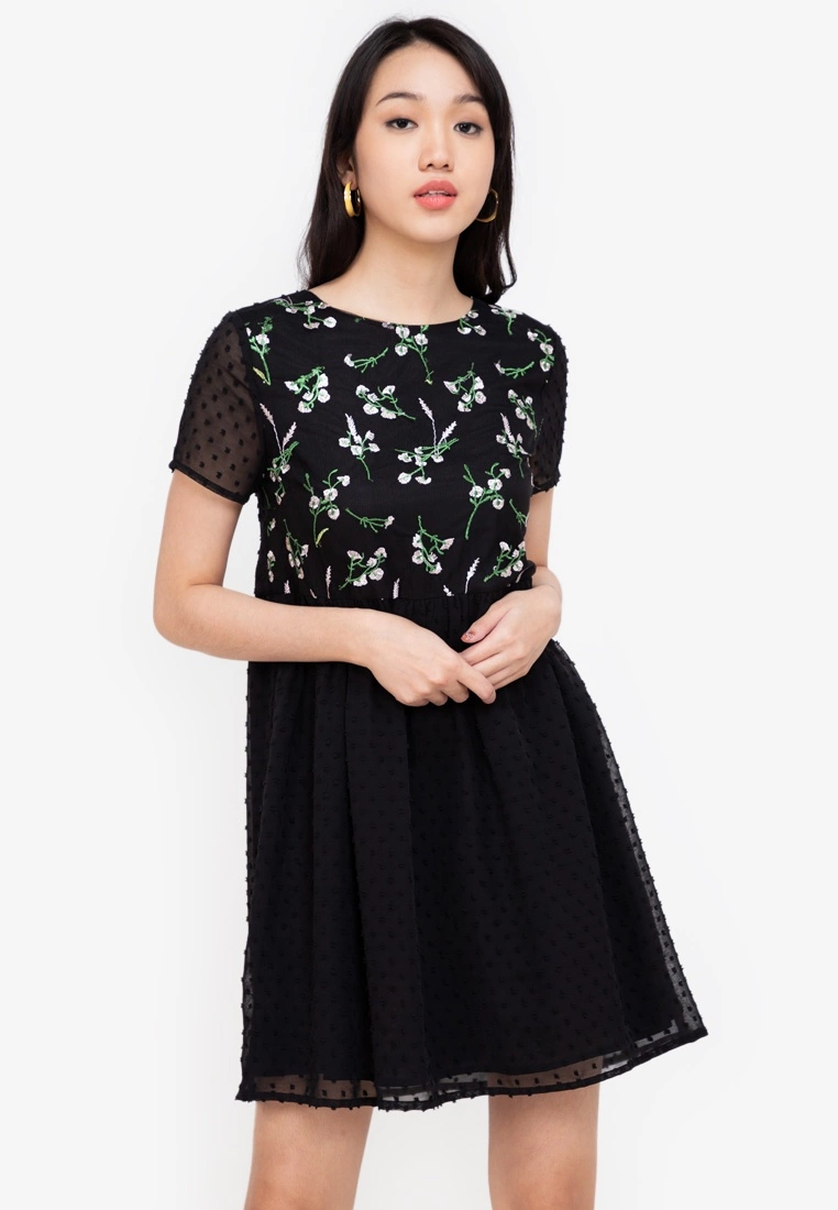 ZALORA BASICS Embroidery Smock Dress
