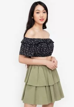 ZALORA BASICS Frill Detail Off Shoulder Top