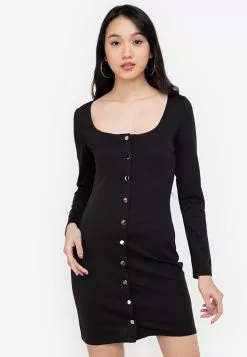 ZALORA BASICS Long Sleeve Button Down Mini Dress