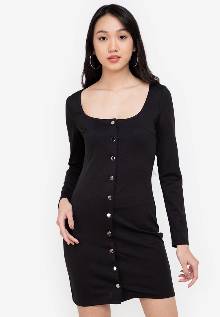 ZALORA BASICS Long Sleeve Button Down Mini Dress