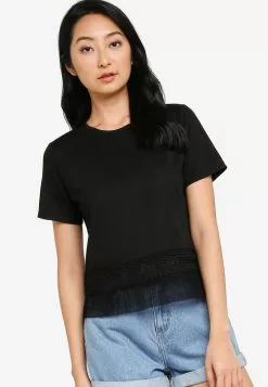 ZALORA BASICS Lace Hem T Shirt