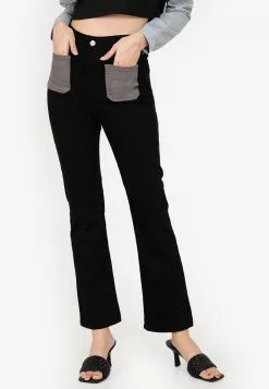 ZALORA BASICS Contrast Pocket Flared Jeans