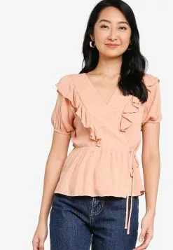 ZALORA BASICS Ruffle Detail Wrap Top