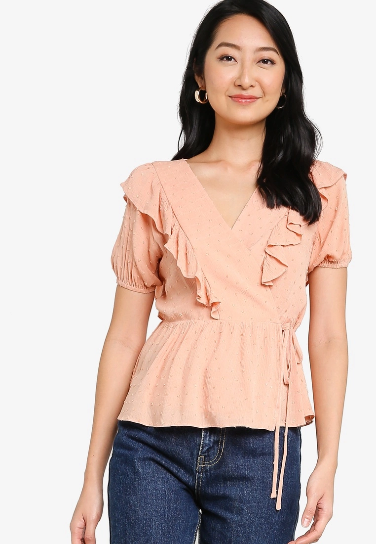 ZALORA BASICS Ruffle Detail Wrap Top